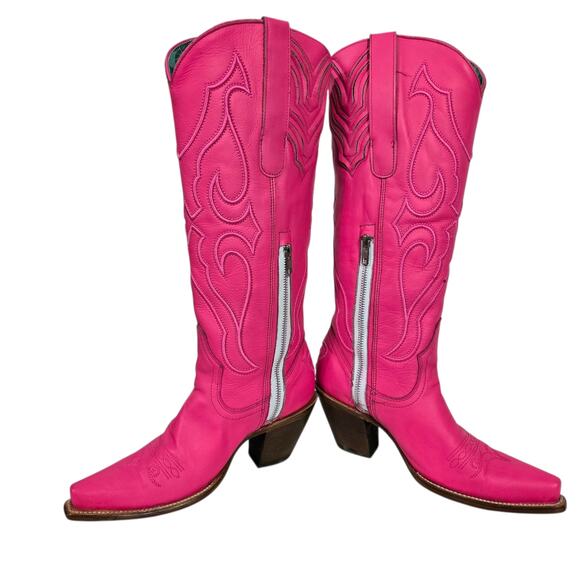Corral Western Boots Pink Fuchsia Snip Cowboy Cowgirl Tall Leather Embroidery 8 - Picture 3 of 16